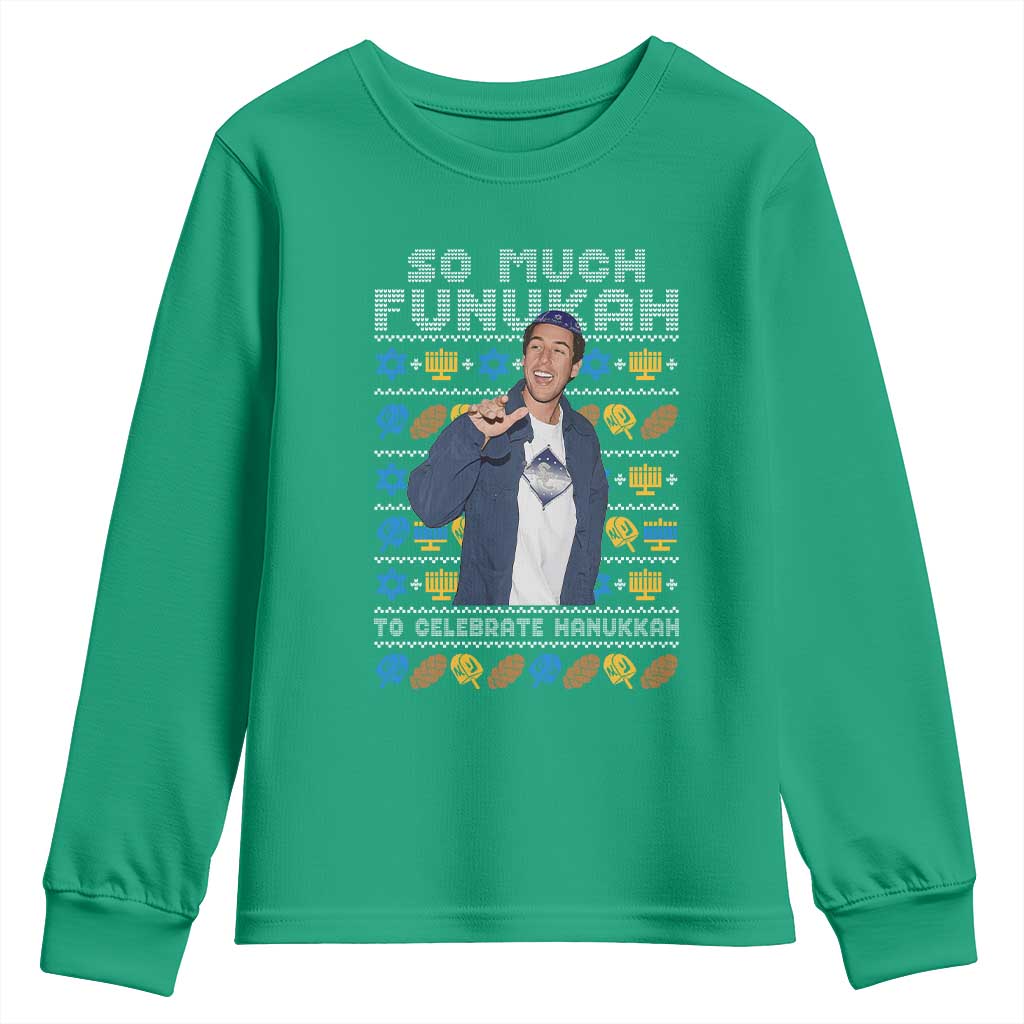 Funny Ugly Hanukkah Youth Sweatshirt Sandler So Much Funukah To Celebrate Hanukkah - Wonder Print Shop