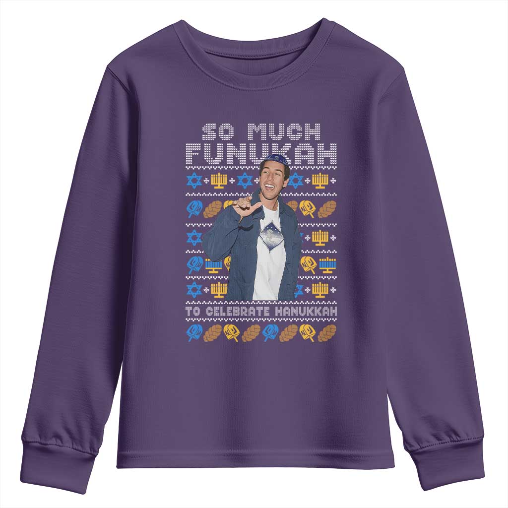 Funny Ugly Hanukkah Youth Sweatshirt Sandler So Much Funukah To Celebrate Hanukkah - Wonder Print Shop