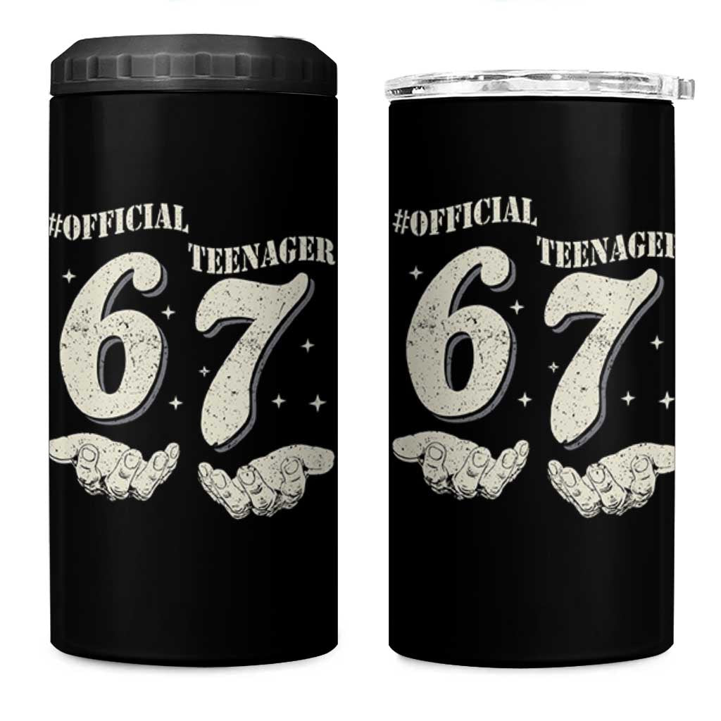 Funny 13th Birthday Official Teenager 4 in 1 Can Cooler Tumbler Viral Meme Six Seven 6 7 Hands 13 Years Old Boys Kids