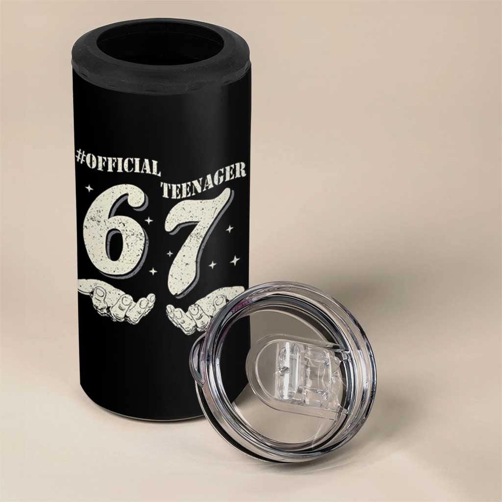 Funny 13th Birthday Official Teenager 4 in 1 Can Cooler Tumbler Viral Meme Six Seven 6 7 Hands 13 Years Old Boys Kids