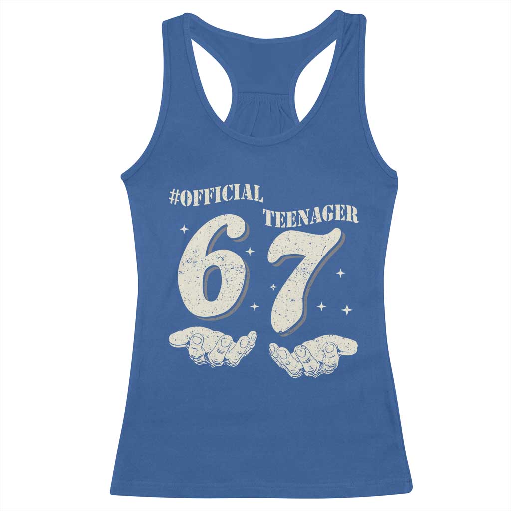 Funny 13th Birthday Official Teenager Racerback Tank Top Viral Meme Six Seven 6 7 Hands 13 Years Old Boys Kids