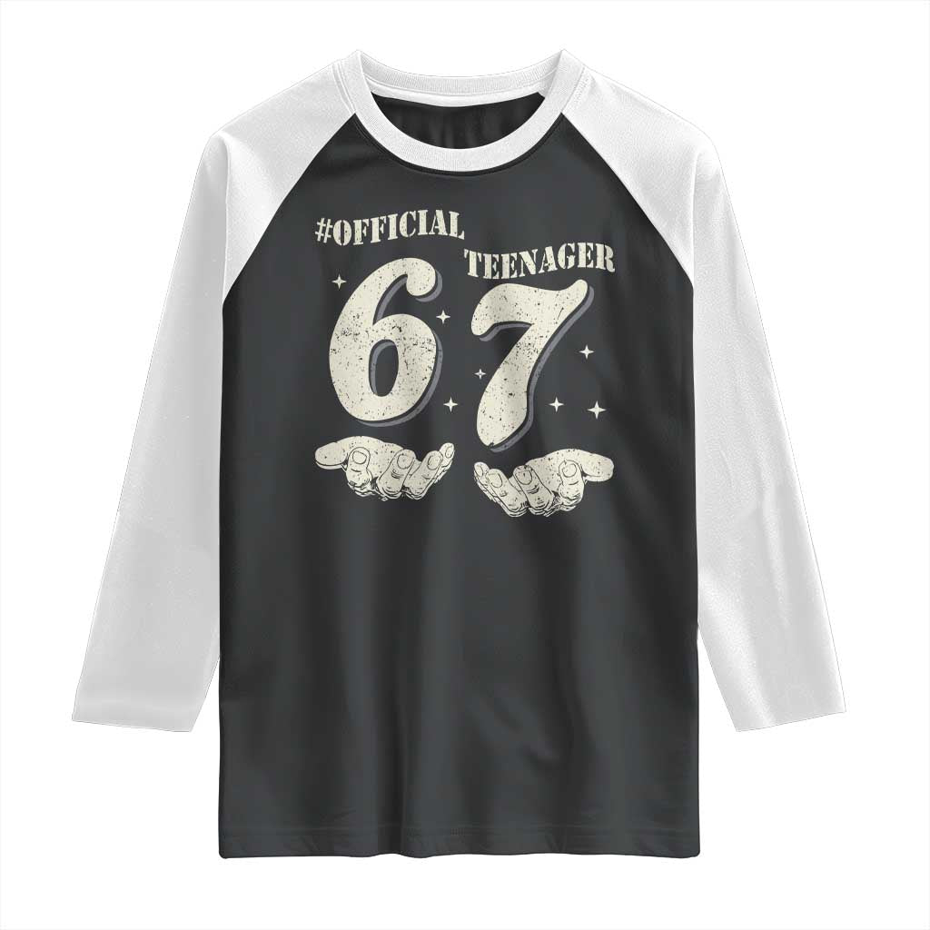 Funny 13th Birthday Official Teenager Raglan Shirt Viral Meme Six Seven 6 7 Hands 13 Years Old Boys Kids