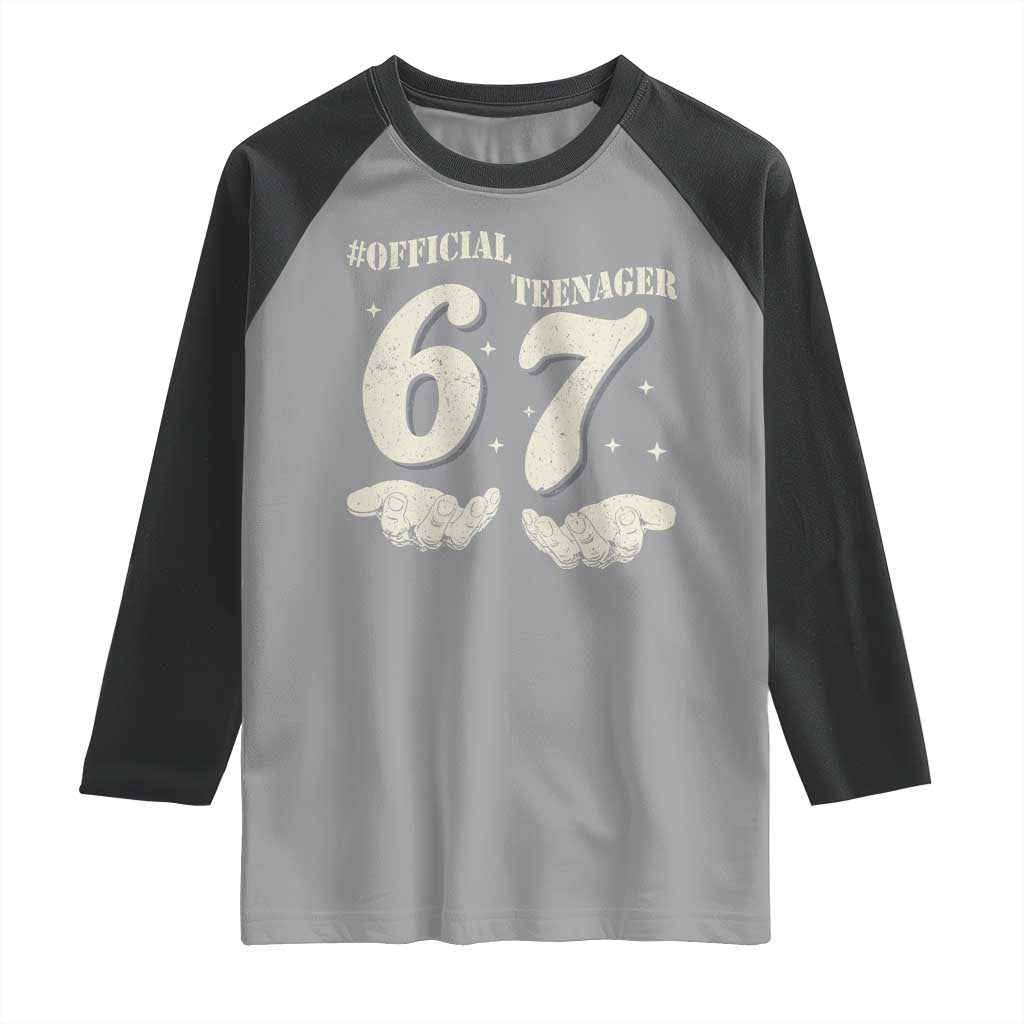 Funny 13th Birthday Official Teenager Raglan Shirt Viral Meme Six Seven 6 7 Hands 13 Years Old Boys Kids