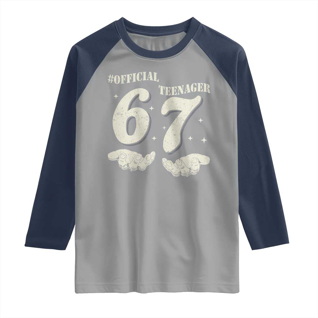 Funny 13th Birthday Official Teenager Raglan Shirt Viral Meme Six Seven 6 7 Hands 13 Years Old Boys Kids