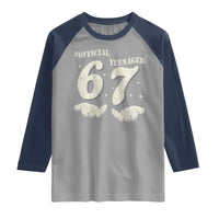 Funny 13th Birthday Official Teenager Raglan Shirt Viral Meme Six Seven 6 7 Hands 13 Years Old Boys Kids