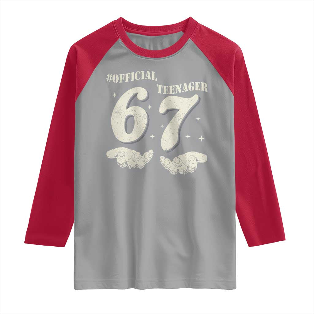 Funny 13th Birthday Official Teenager Raglan Shirt Viral Meme Six Seven 6 7 Hands 13 Years Old Boys Kids