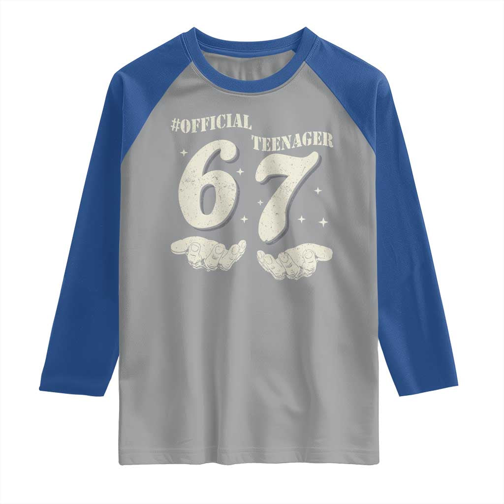 Funny 13th Birthday Official Teenager Raglan Shirt Viral Meme Six Seven 6 7 Hands 13 Years Old Boys Kids