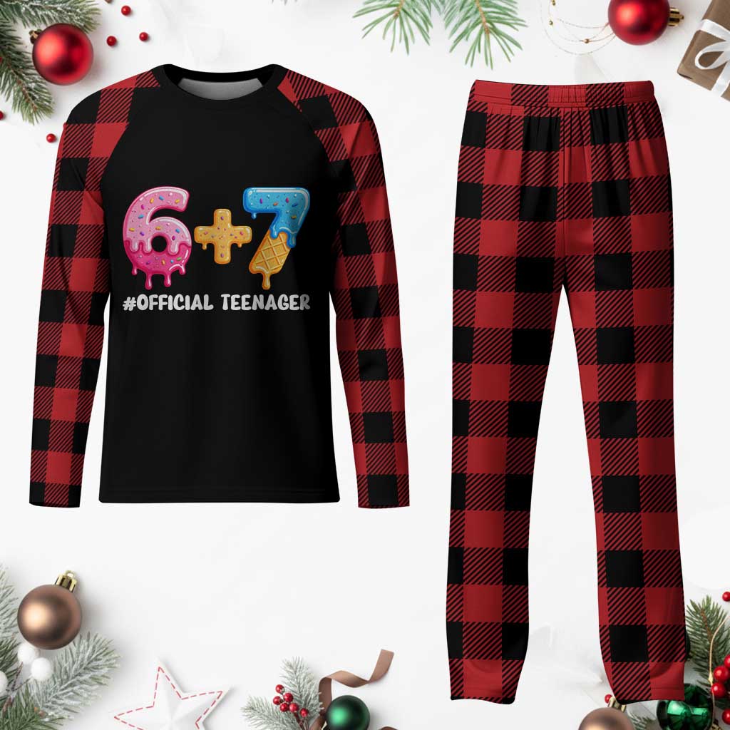 Funny 67 13th Birthday Official Teenager Plaid Pajama Set 6 7 Ice Cream Drip Meme Funny Six Seven 13 Years Old