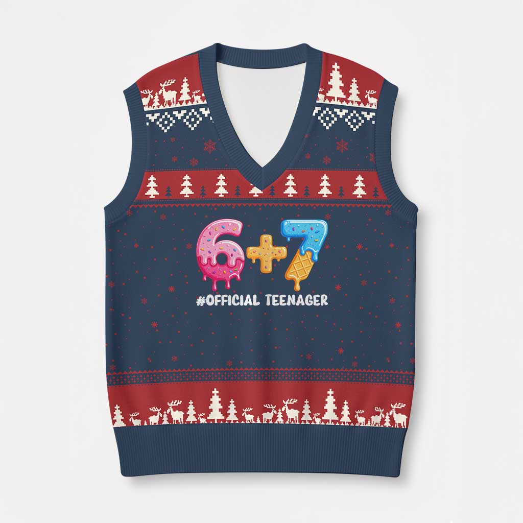 Funny 67 13th Birthday Official Teenager V-Neck Knit Sweater Vest 6 7 Ice Cream Drip Meme Funny Six Seven 13 Years Old
