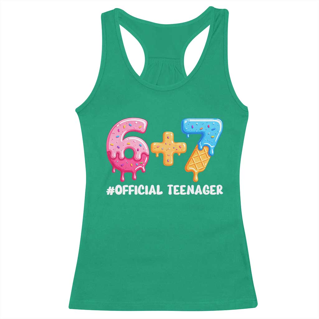 Funny 67 13th Birthday Official Teenager Racerback Tank Top 6 7 Ice Cream Drip Meme Funny Six Seven 13 Years Old