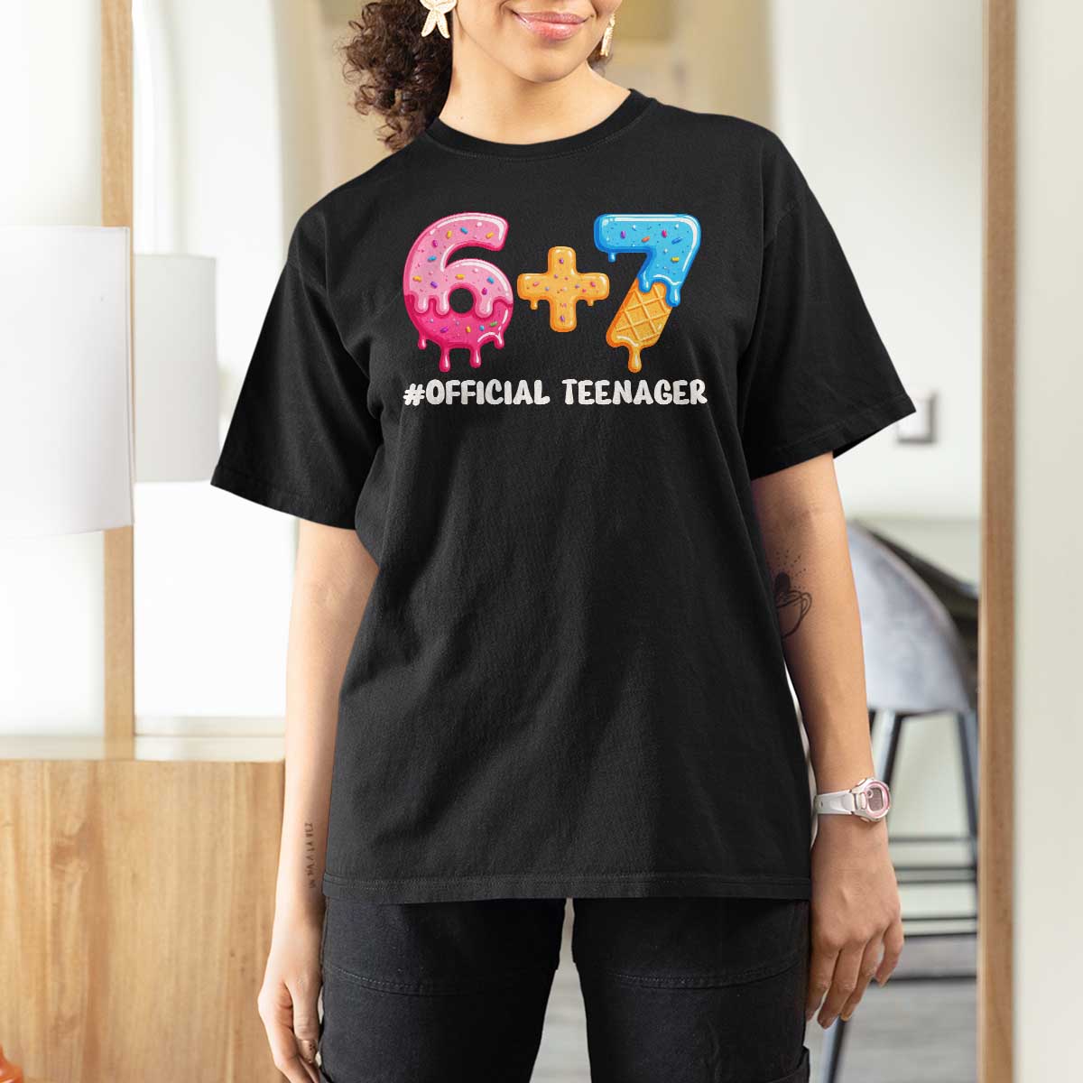 Funny 67 13th Birthday Official Teenager T Shirt For Women 6 7 Ice Cream Drip Meme Funny Six Seven 13 Years Old