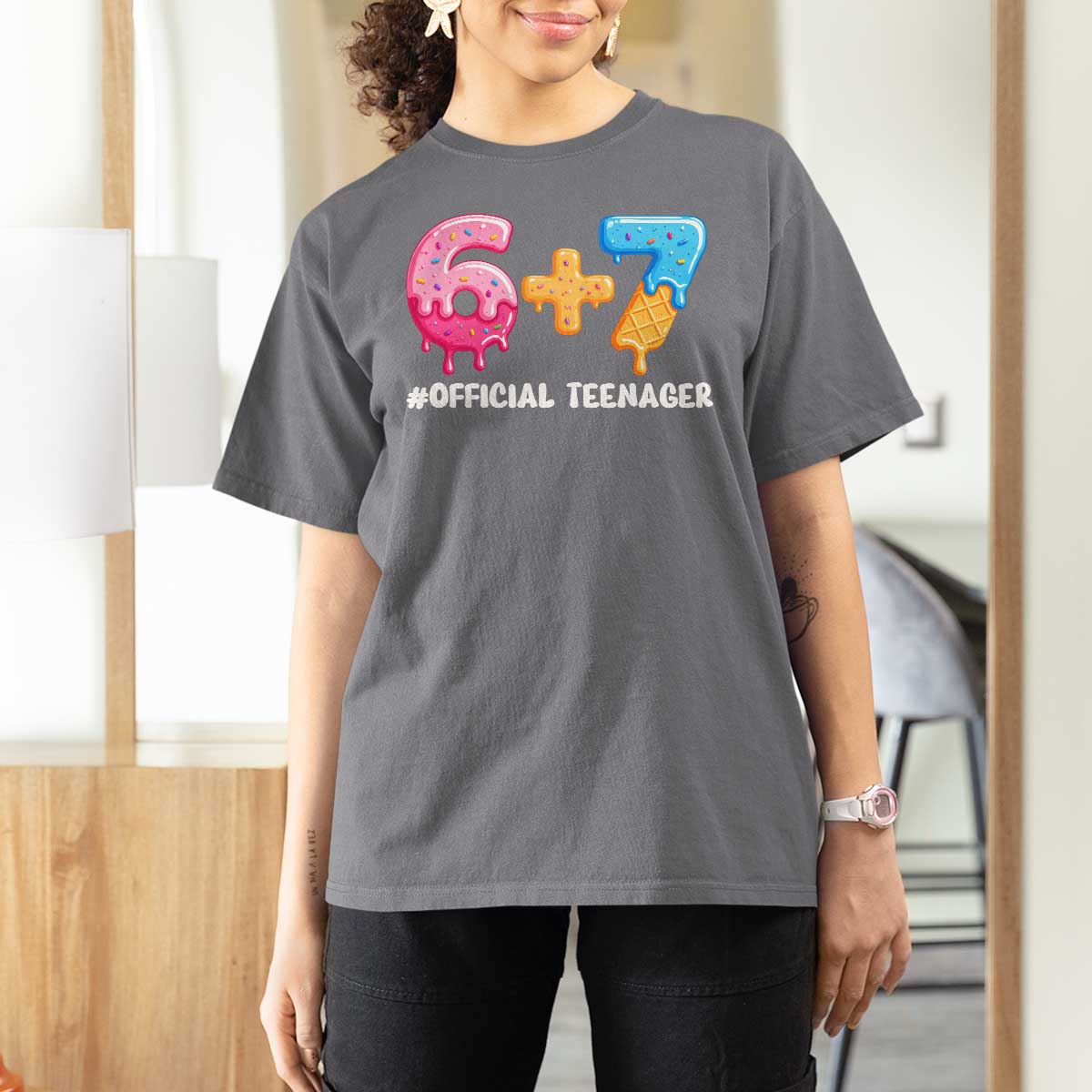 Funny 67 13th Birthday Official Teenager T Shirt For Women 6 7 Ice Cream Drip Meme Funny Six Seven 13 Years Old