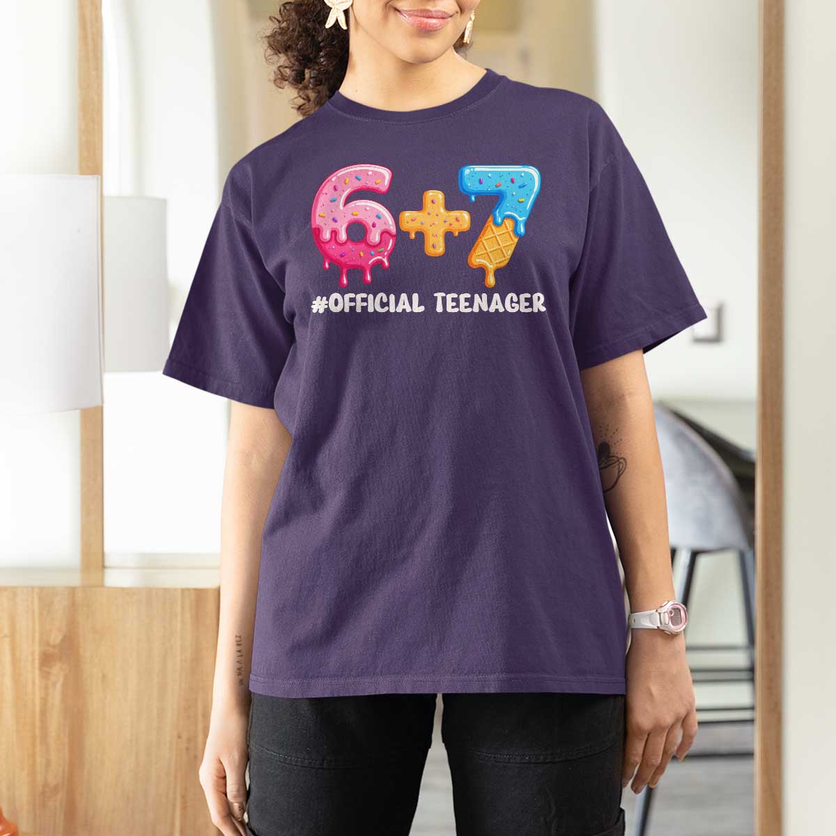 Funny 67 13th Birthday Official Teenager T Shirt For Women 6 7 Ice Cream Drip Meme Funny Six Seven 13 Years Old