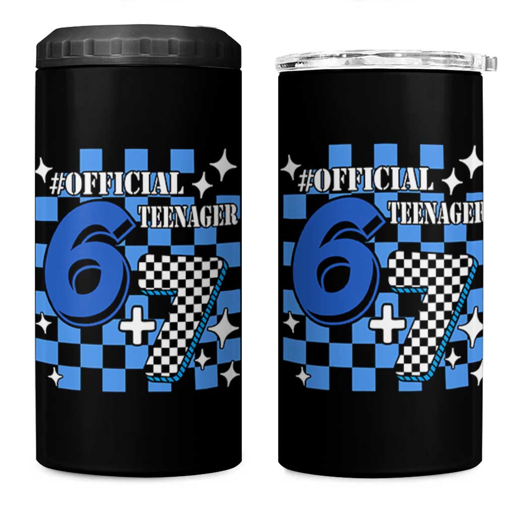 Funny 13th Birthday Official Teenager 4 in 1 Can Cooler Tumbler 6+7 13 Year Old Boys Kids Checkered 67 Meme