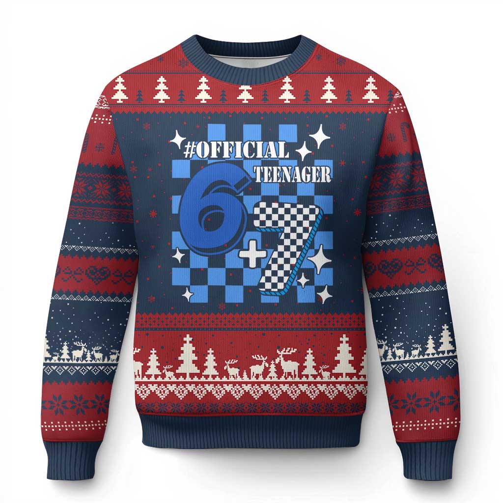 Funny 13th Birthday Official Teenager Ugly Christmas Sweater 6+7 13 Year Old Boys Kids Checkered 67 Meme
