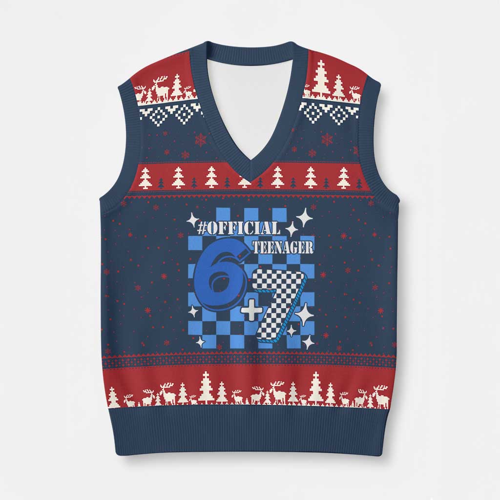 Funny 13th Birthday Official Teenager V-Neck Knit Sweater Vest 6+7 13 Year Old Boys Kids Checkered 67 Meme