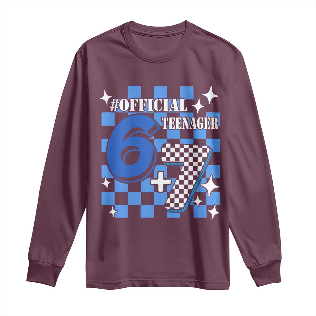 Funny 13th Birthday Official Teenager Long Sleeve Shirt 6+7 13 Year Old Boys Kids Checkered 67 Meme