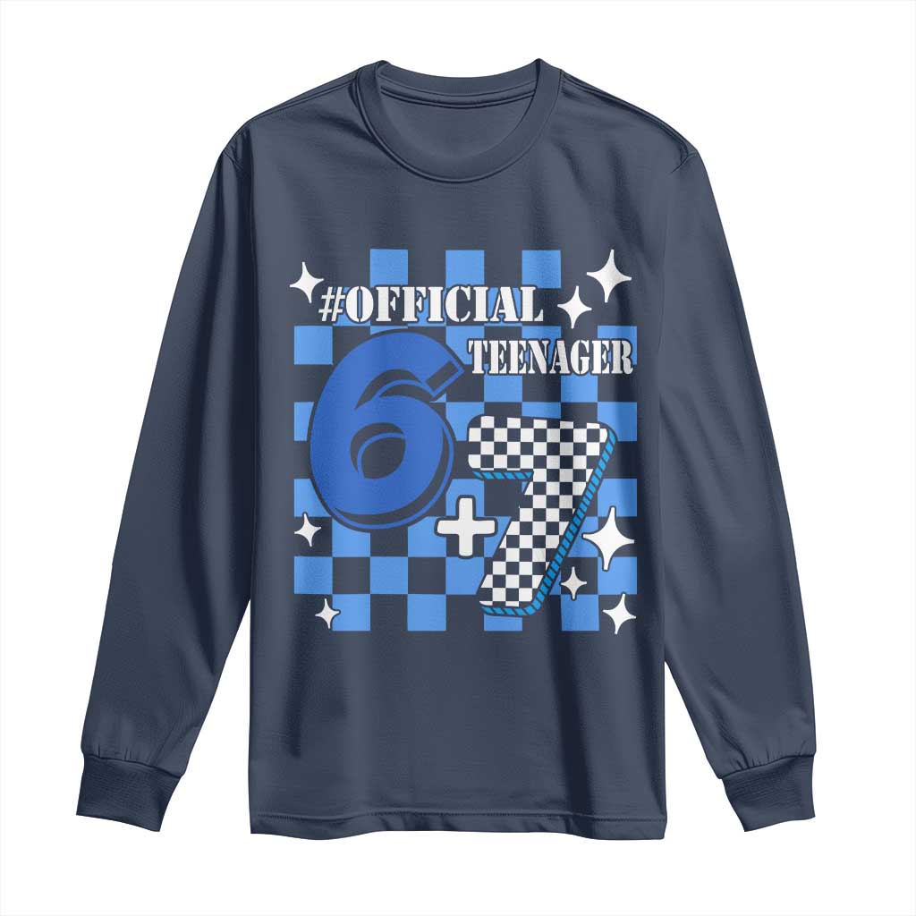 Funny 13th Birthday Official Teenager Long Sleeve Shirt 6+7 13 Year Old Boys Kids Checkered 67 Meme