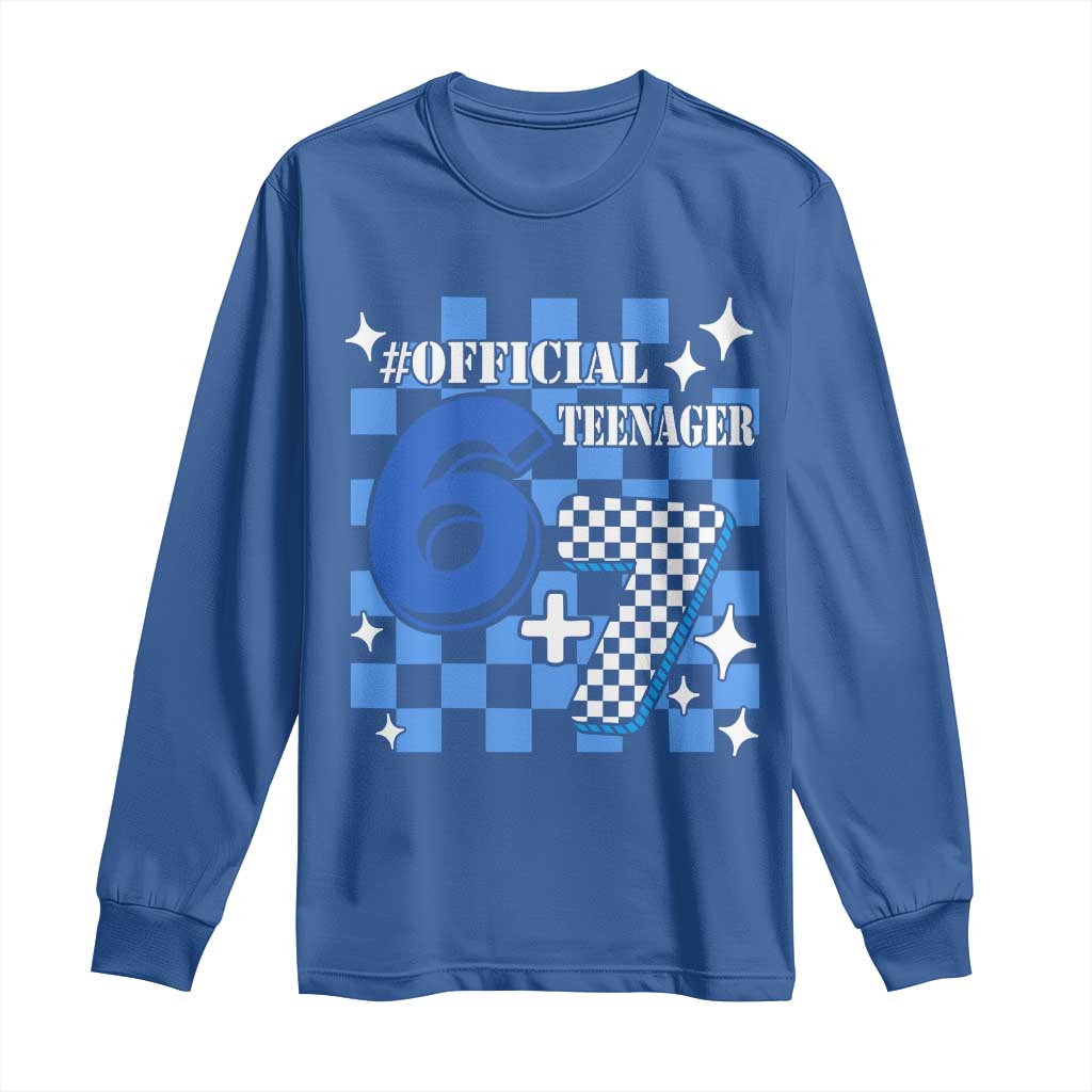Funny 13th Birthday Official Teenager Long Sleeve Shirt 6+7 13 Year Old Boys Kids Checkered 67 Meme