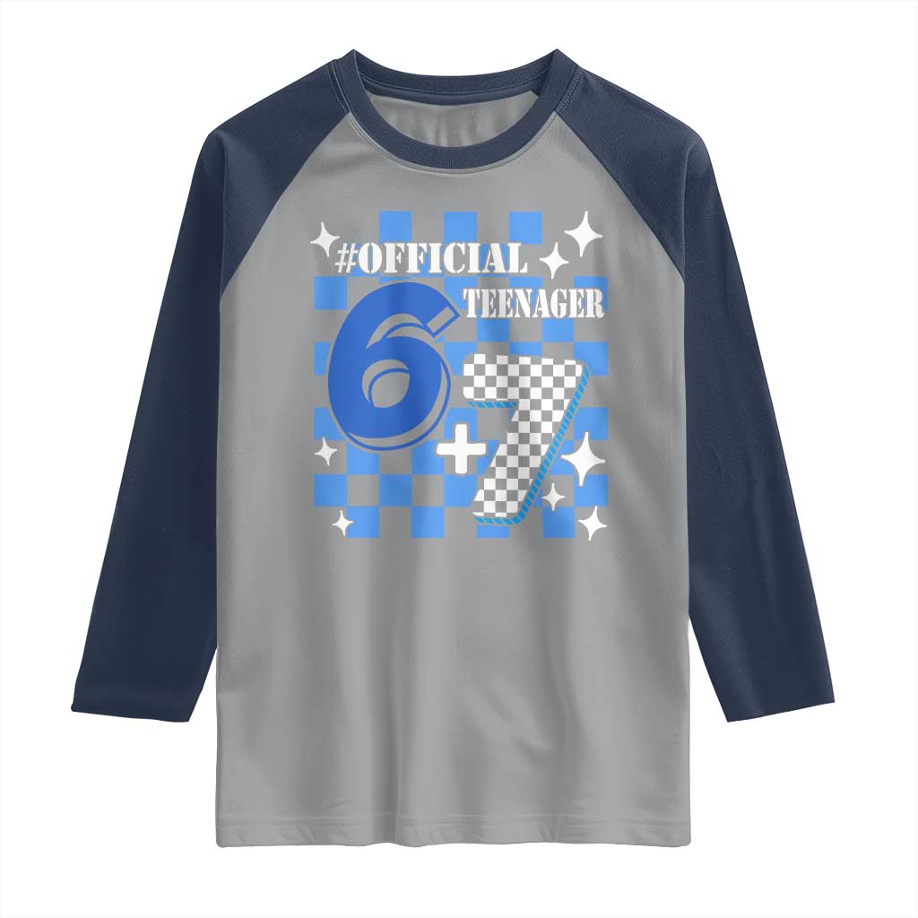 Funny 13th Birthday Official Teenager Raglan Shirt 6+7 13 Year Old Boys Kids Checkered 67 Meme