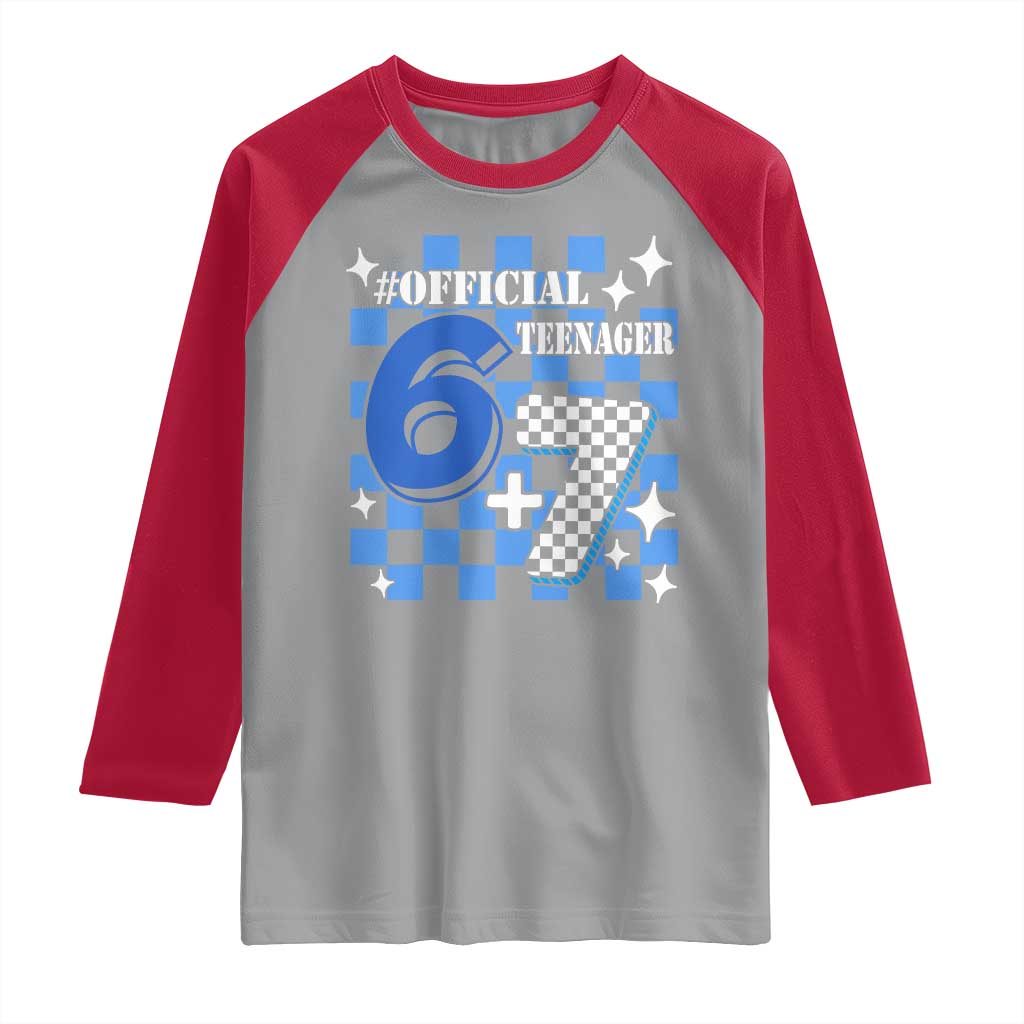 Funny 13th Birthday Official Teenager Raglan Shirt 6+7 13 Year Old Boys Kids Checkered 67 Meme