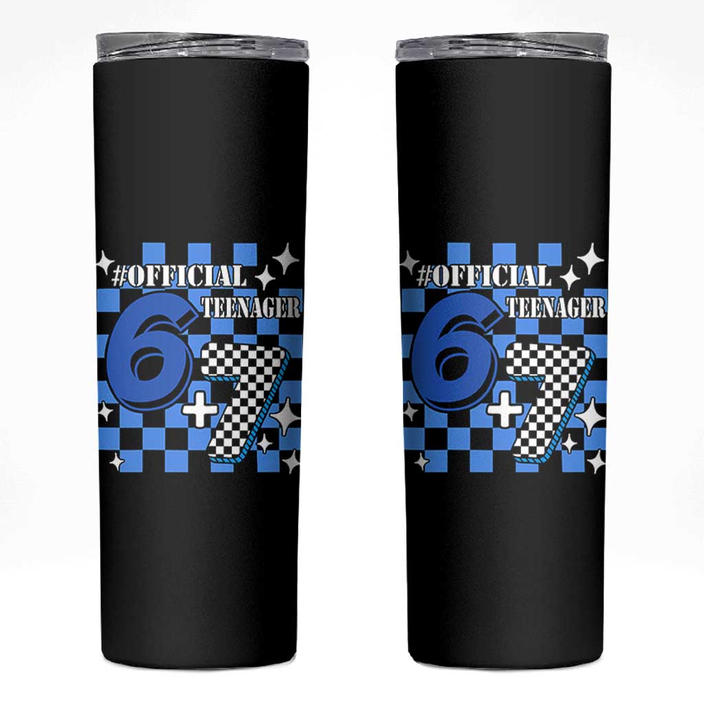 Funny 13th Birthday Official Teenager Skinny Tumbler 6+7 13 Year Old Boys Kids Checkered 67 Meme