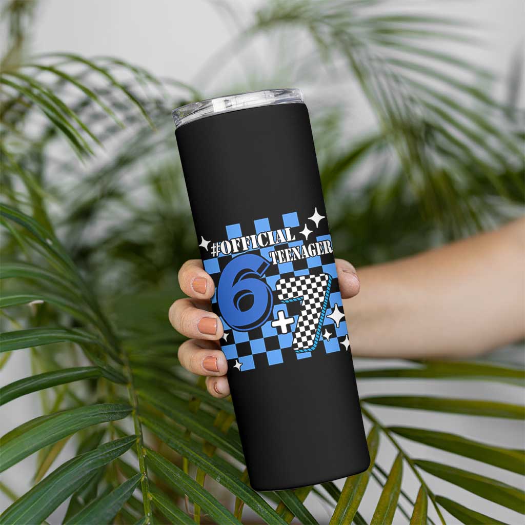Funny 13th Birthday Official Teenager Skinny Tumbler 6+7 13 Year Old Boys Kids Checkered 67 Meme