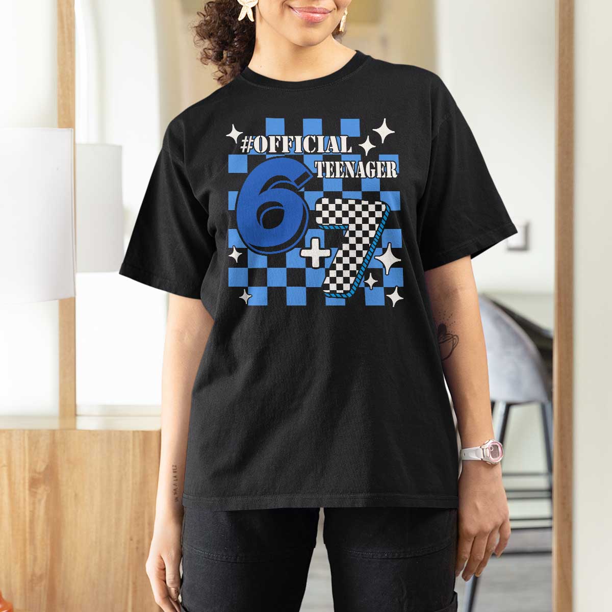 Funny 13th Birthday Official Teenager T Shirt For Women 6+7 13 Year Old Boys Kids Checkered 67 Meme