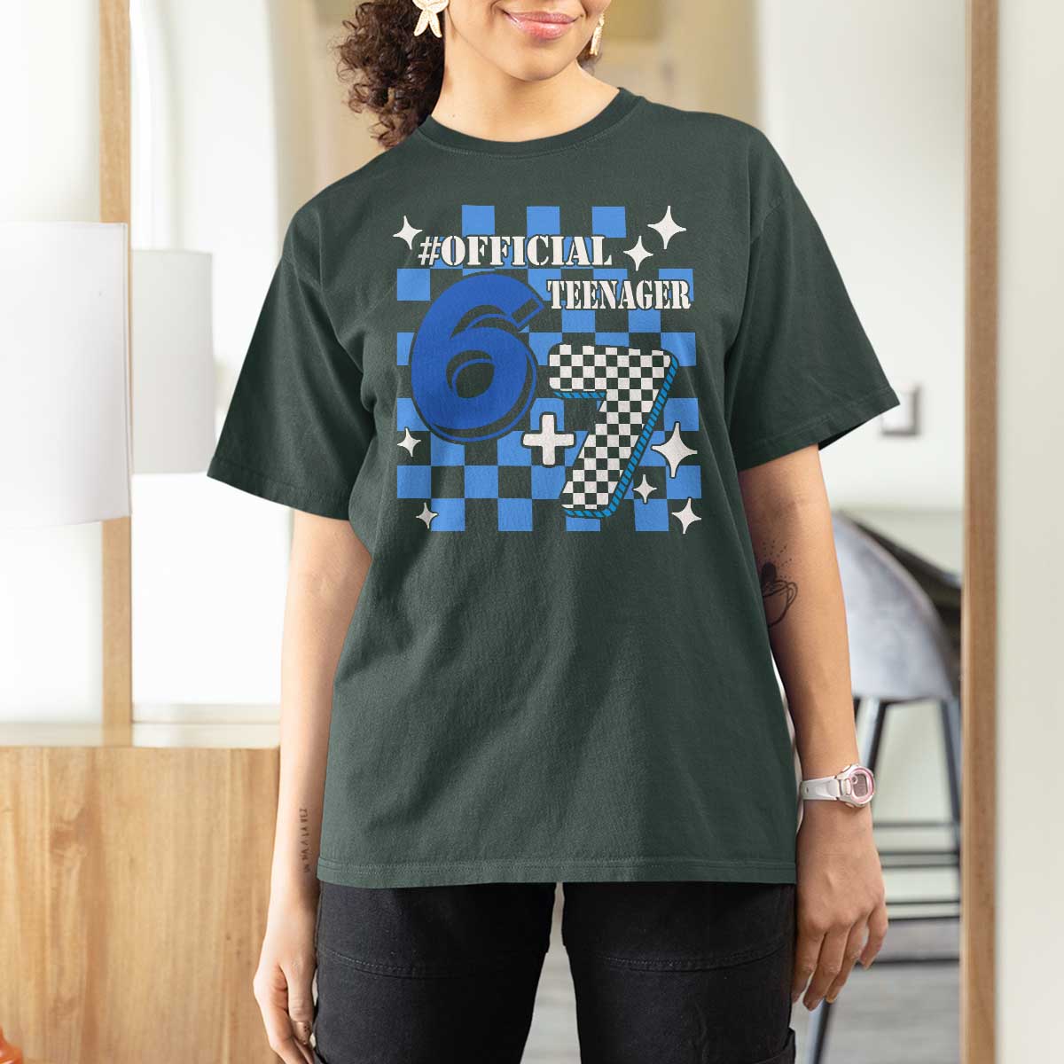 Funny 13th Birthday Official Teenager T Shirt For Women 6+7 13 Year Old Boys Kids Checkered 67 Meme
