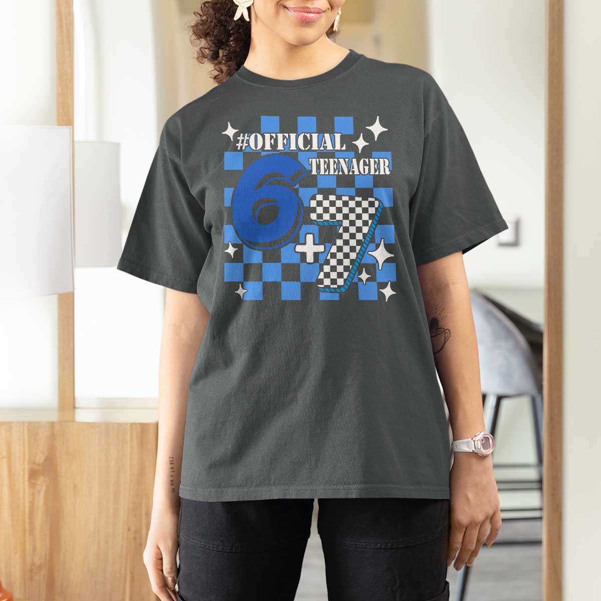 Funny 13th Birthday Official Teenager T Shirt For Women 6+7 13 Year Old Boys Kids Checkered 67 Meme