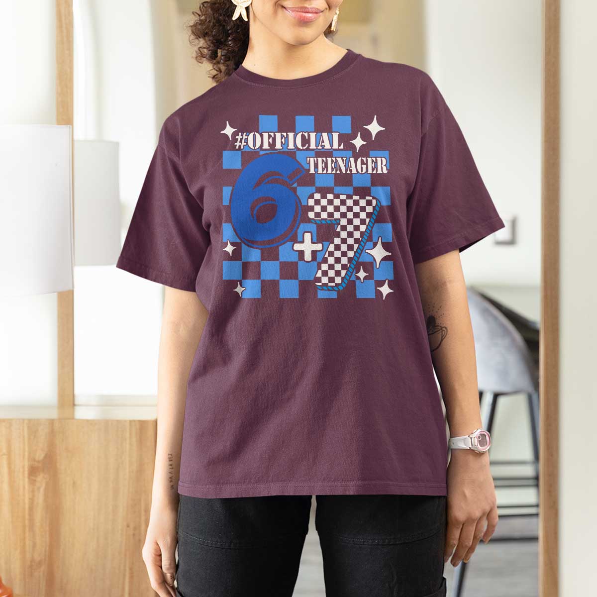 Funny 13th Birthday Official Teenager T Shirt For Women 6+7 13 Year Old Boys Kids Checkered 67 Meme
