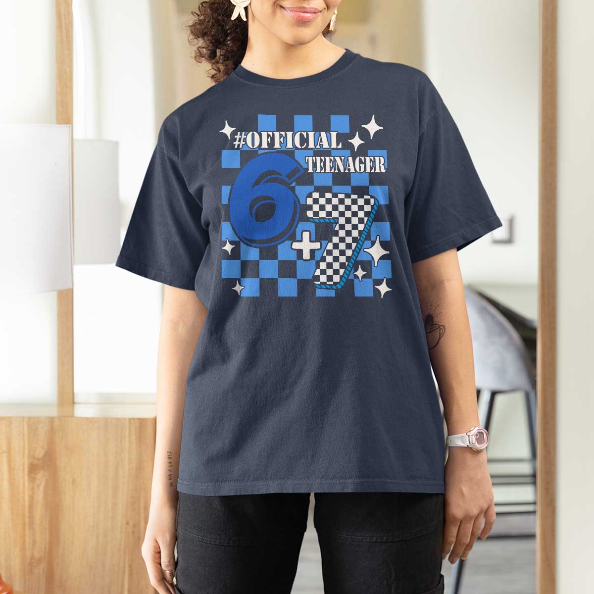 Funny 13th Birthday Official Teenager T Shirt For Women 6+7 13 Year Old Boys Kids Checkered 67 Meme