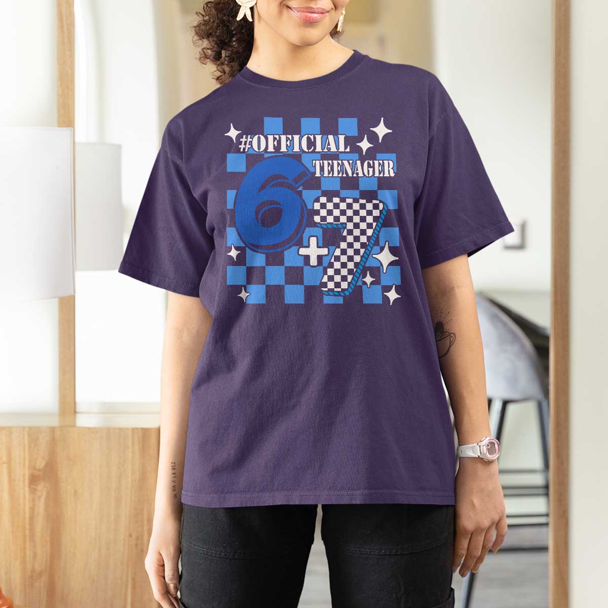 Funny 13th Birthday Official Teenager T Shirt For Women 6+7 13 Year Old Boys Kids Checkered 67 Meme