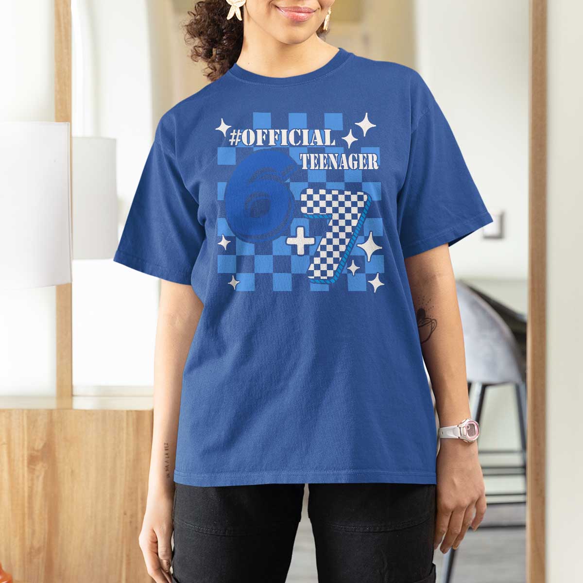 Funny 13th Birthday Official Teenager T Shirt For Women 6+7 13 Year Old Boys Kids Checkered 67 Meme
