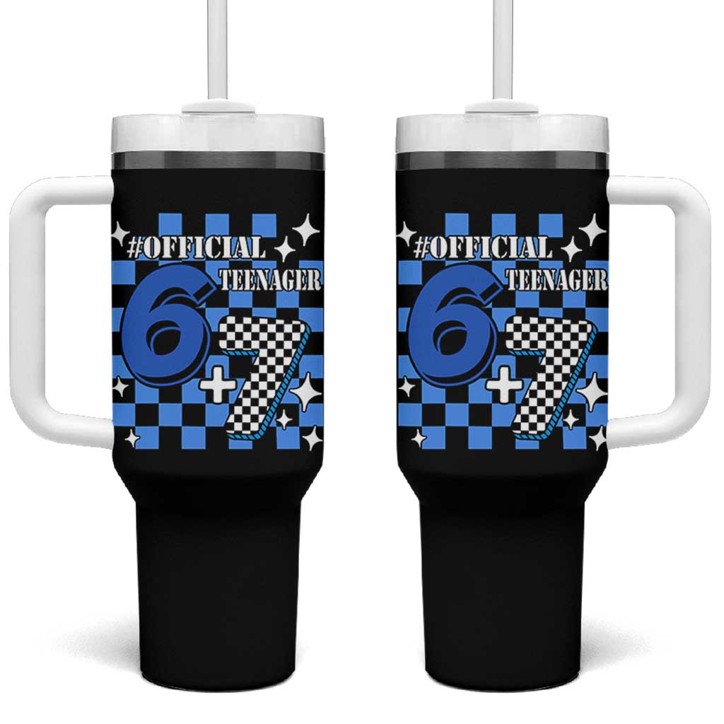 Funny 13th Birthday Official Teenager Tumbler With Handle 6+7 13 Year Old Boys Kids Checkered 67 Meme