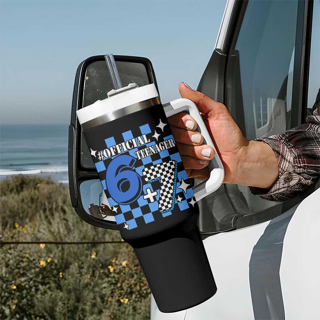 Funny 13th Birthday Official Teenager Tumbler With Handle 6+7 13 Year Old Boys Kids Checkered 67 Meme