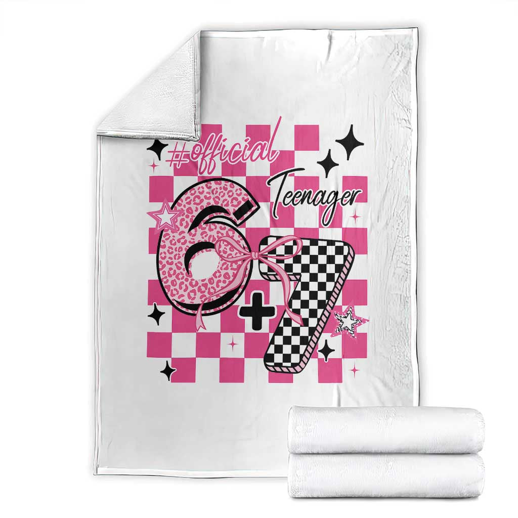 Funny 13th Birthday Official Teenager Throw Blanket 6+7 13 Year Old Kids Girls Pink Checkered 67 Meme
