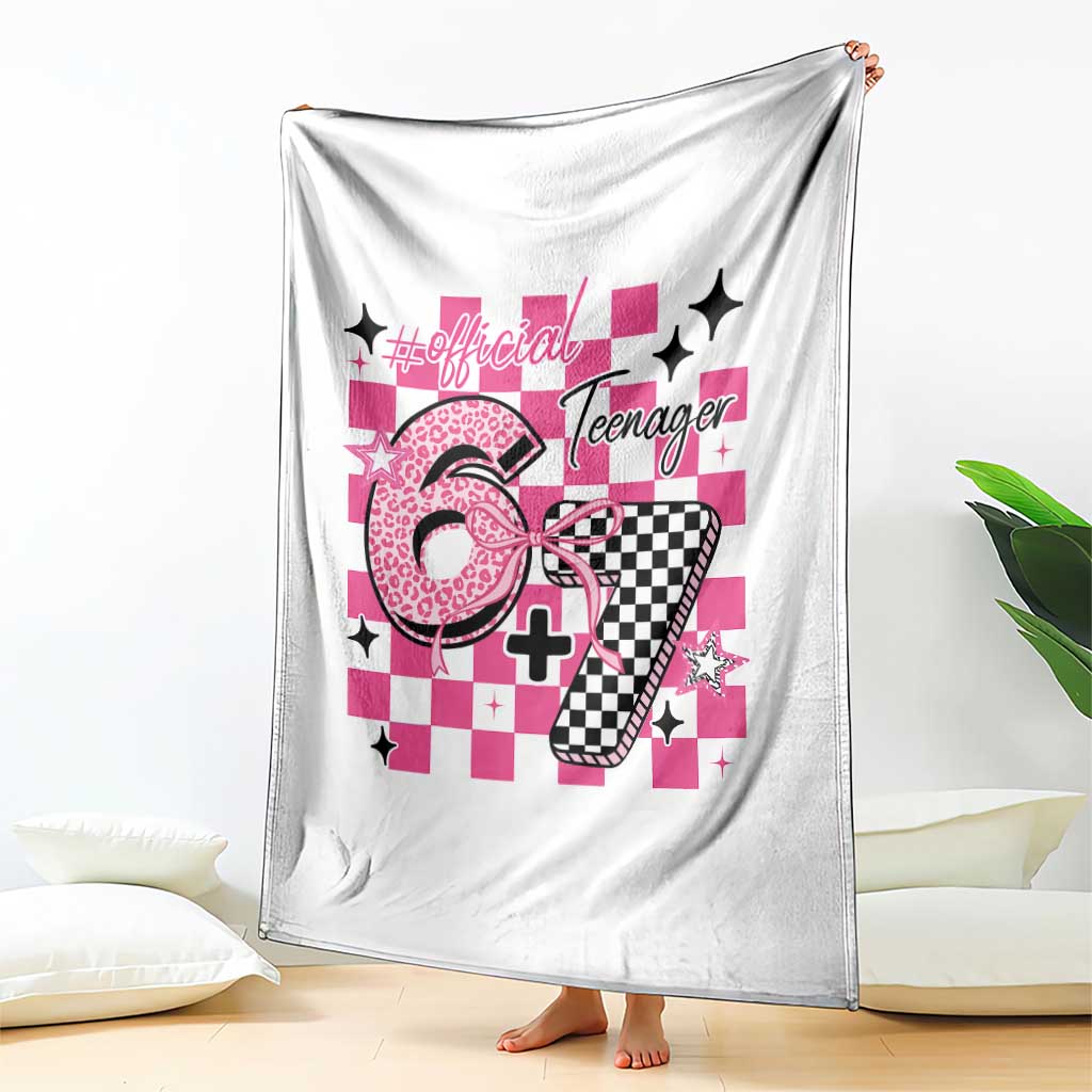 Funny 13th Birthday Official Teenager Throw Blanket 6+7 13 Year Old Kids Girls Pink Checkered 67 Meme