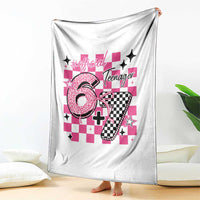 Funny 13th Birthday Official Teenager Throw Blanket 6+7 13 Year Old Kids Girls Pink Checkered 67 Meme