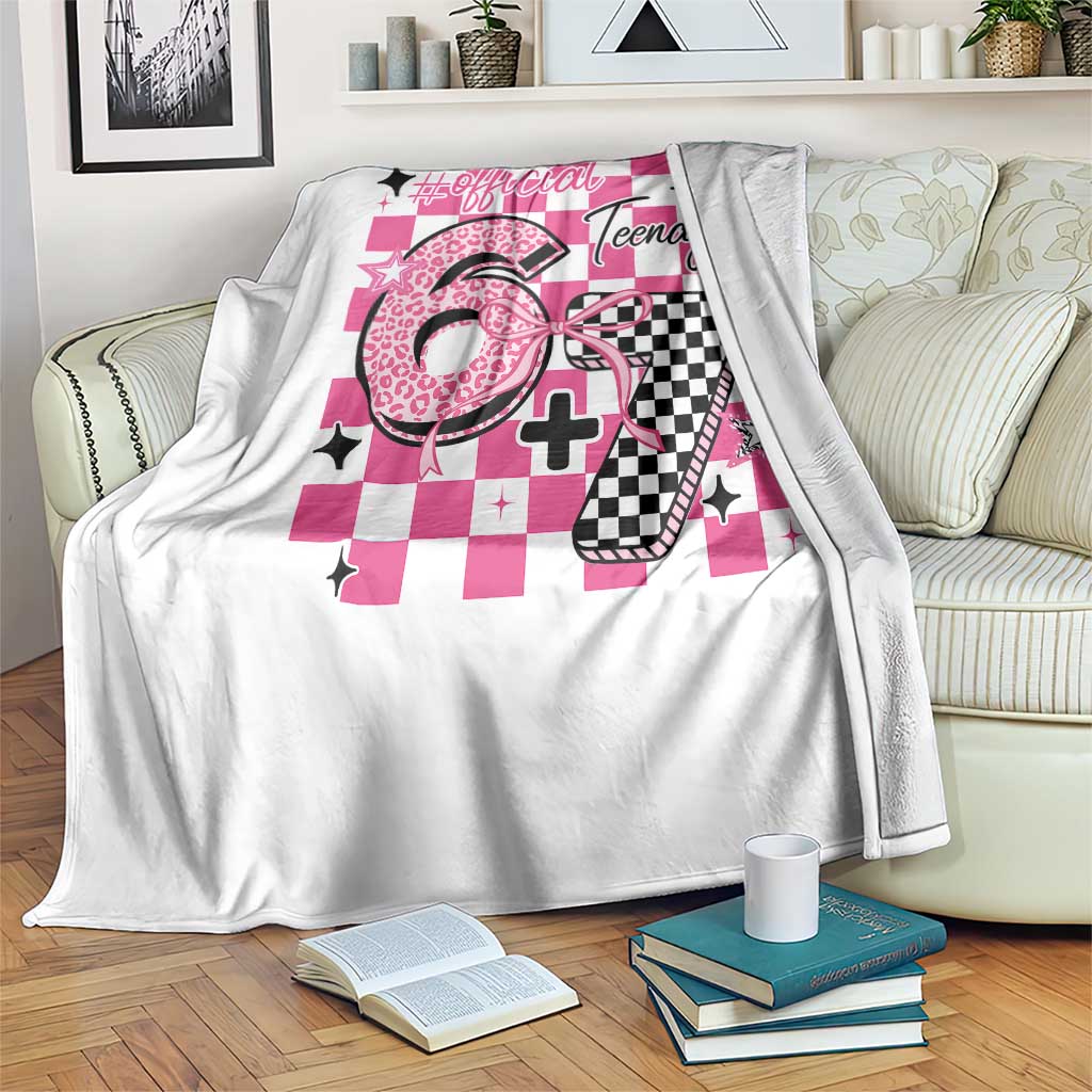 Funny 13th Birthday Official Teenager Throw Blanket 6+7 13 Year Old Kids Girls Pink Checkered 67 Meme