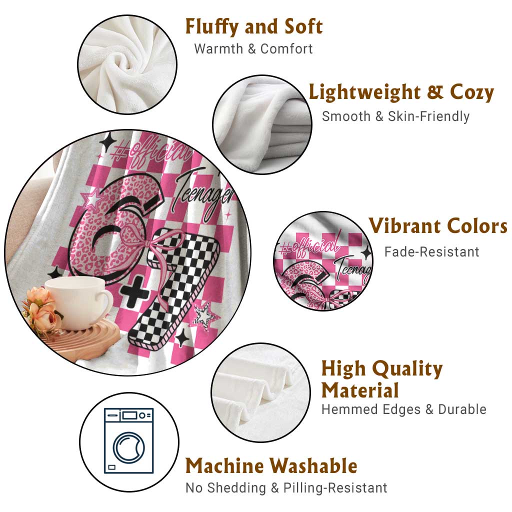 Funny 13th Birthday Official Teenager Throw Blanket 6+7 13 Year Old Kids Girls Pink Checkered 67 Meme