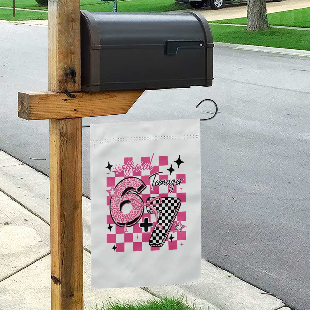 Funny 13th Birthday Official Teenager Garden Flag 6+7 13 Year Old Kids Girls Pink Checkered 67 Meme