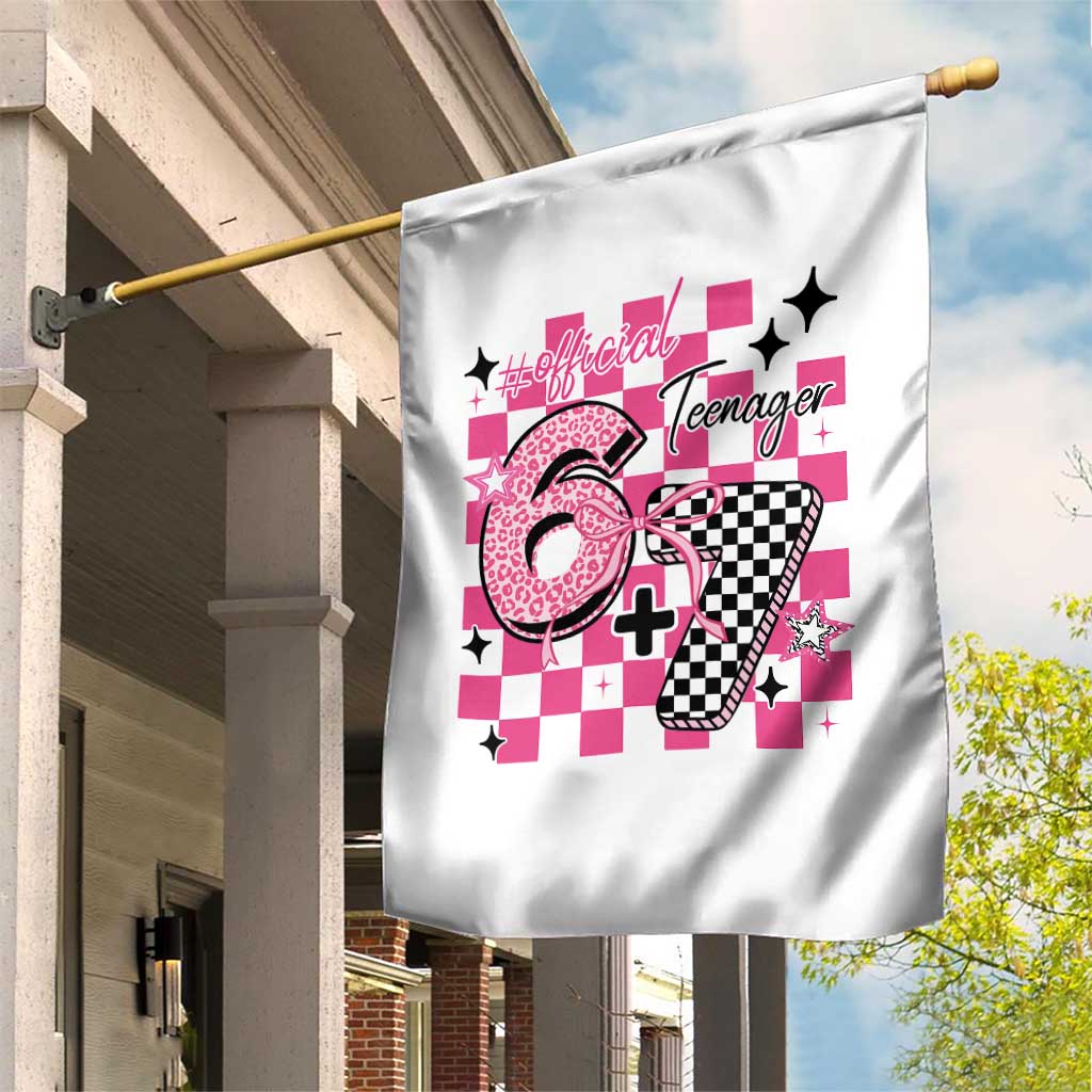 Funny 13th Birthday Official Teenager Garden Flag 6+7 13 Year Old Kids Girls Pink Checkered 67 Meme