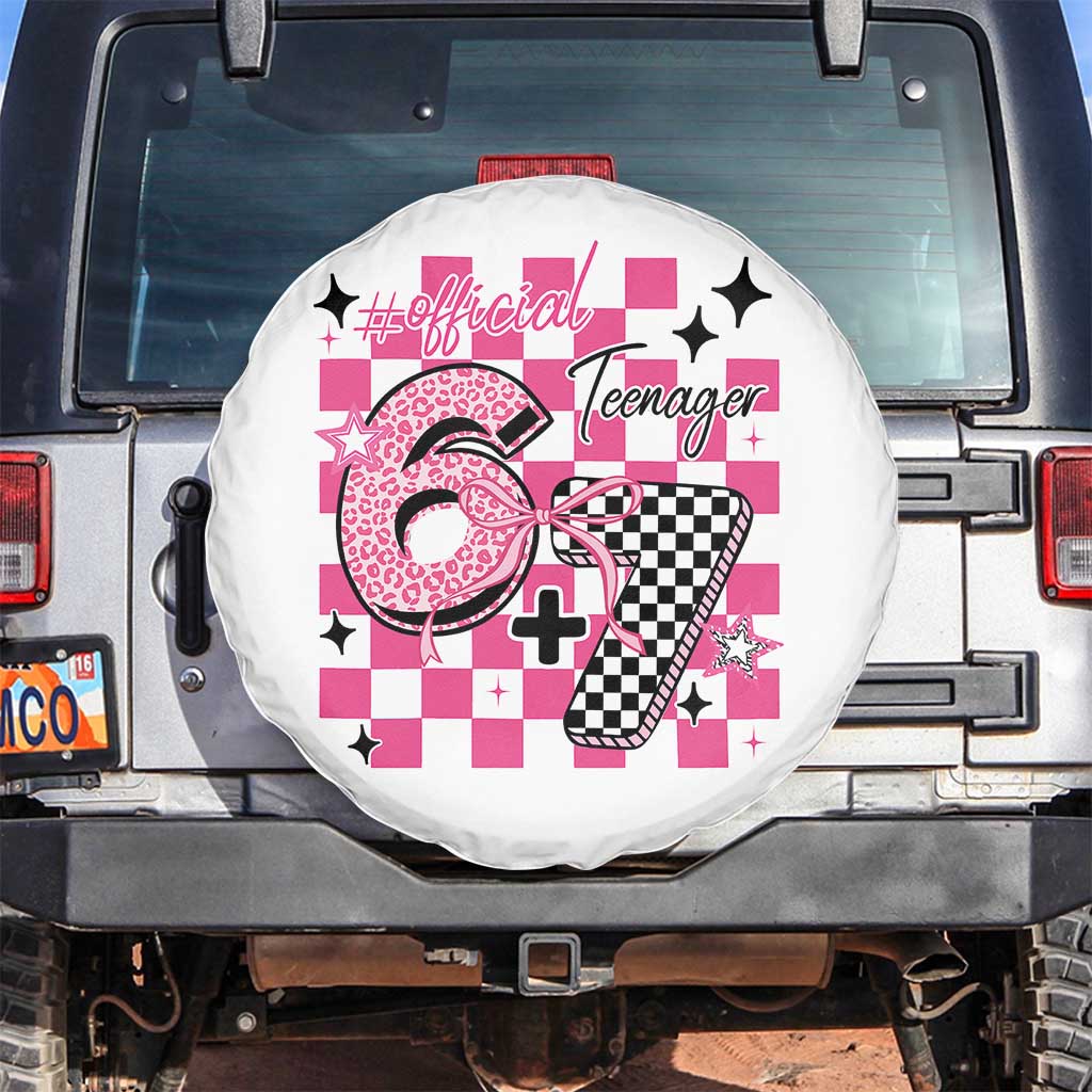 Funny 13th Birthday Official Teenager Spare Tire Cover 6+7 13 Year Old Kids Girls Pink Checkered 67 Meme