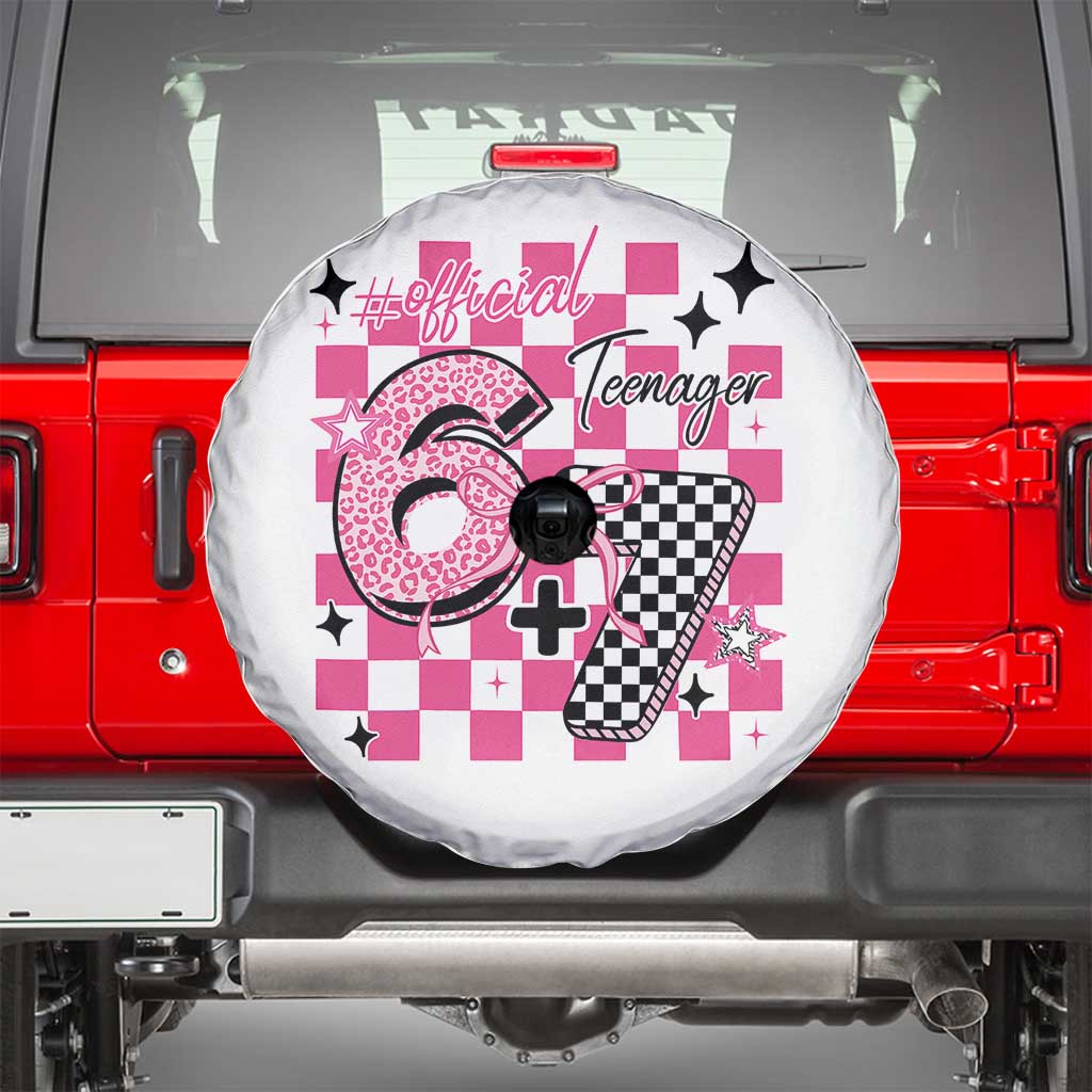 Funny 13th Birthday Official Teenager Spare Tire Cover 6+7 13 Year Old Kids Girls Pink Checkered 67 Meme