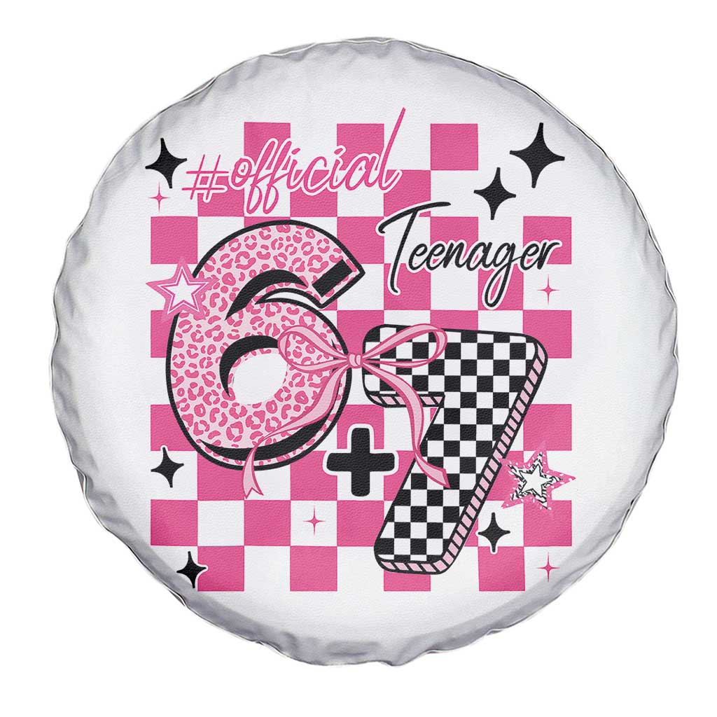 Funny 13th Birthday Official Teenager Spare Tire Cover 6+7 13 Year Old Kids Girls Pink Checkered 67 Meme