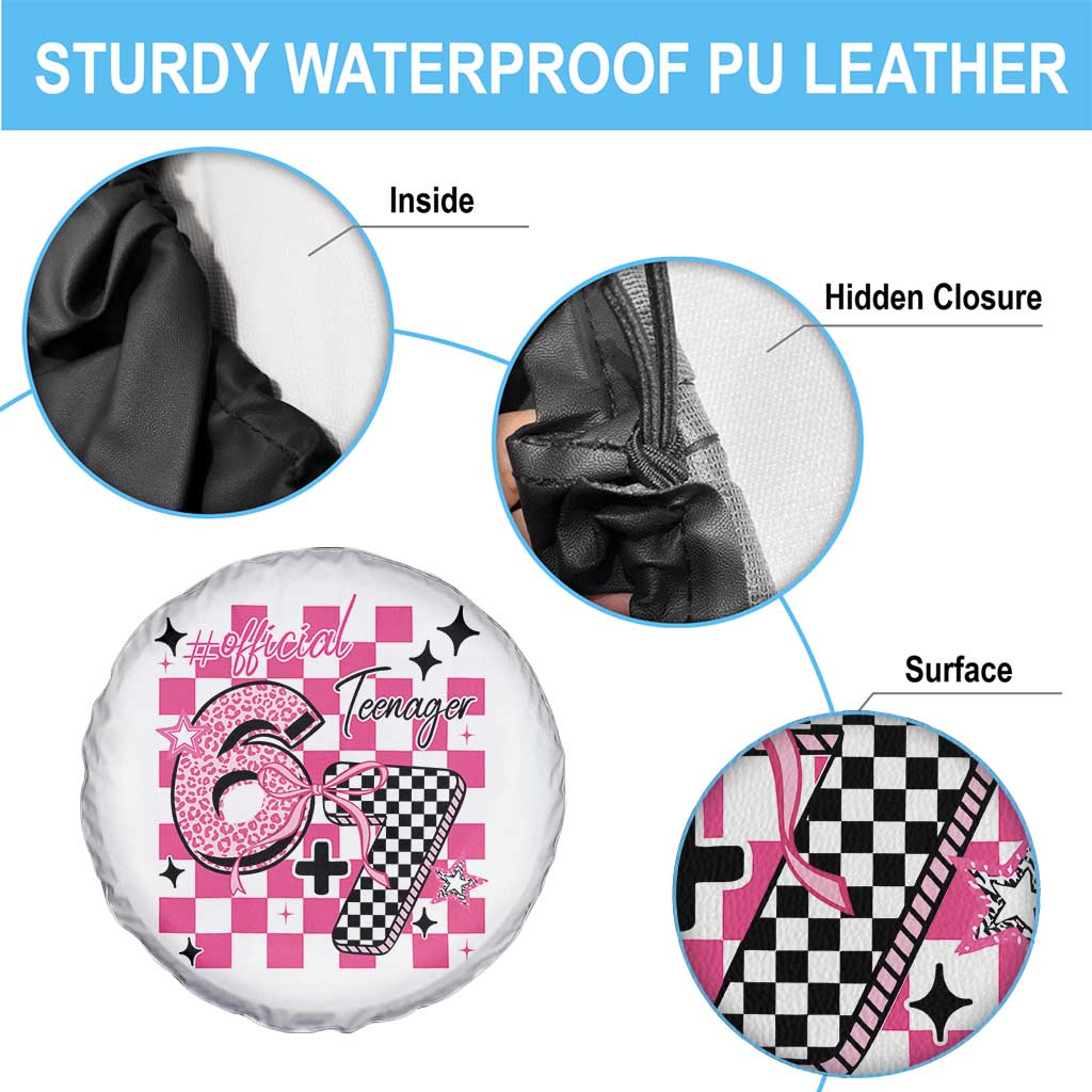 Funny 13th Birthday Official Teenager Spare Tire Cover 6+7 13 Year Old Kids Girls Pink Checkered 67 Meme