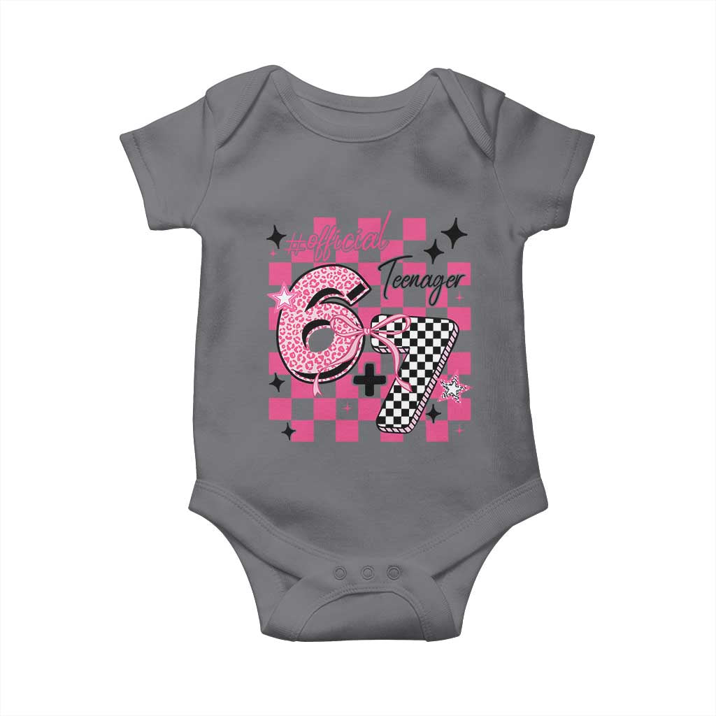 Funny 13th Birthday Official Teenager Baby Onesie 6+7 13 Year Old Kids Girls Pink Checkered 67 Meme