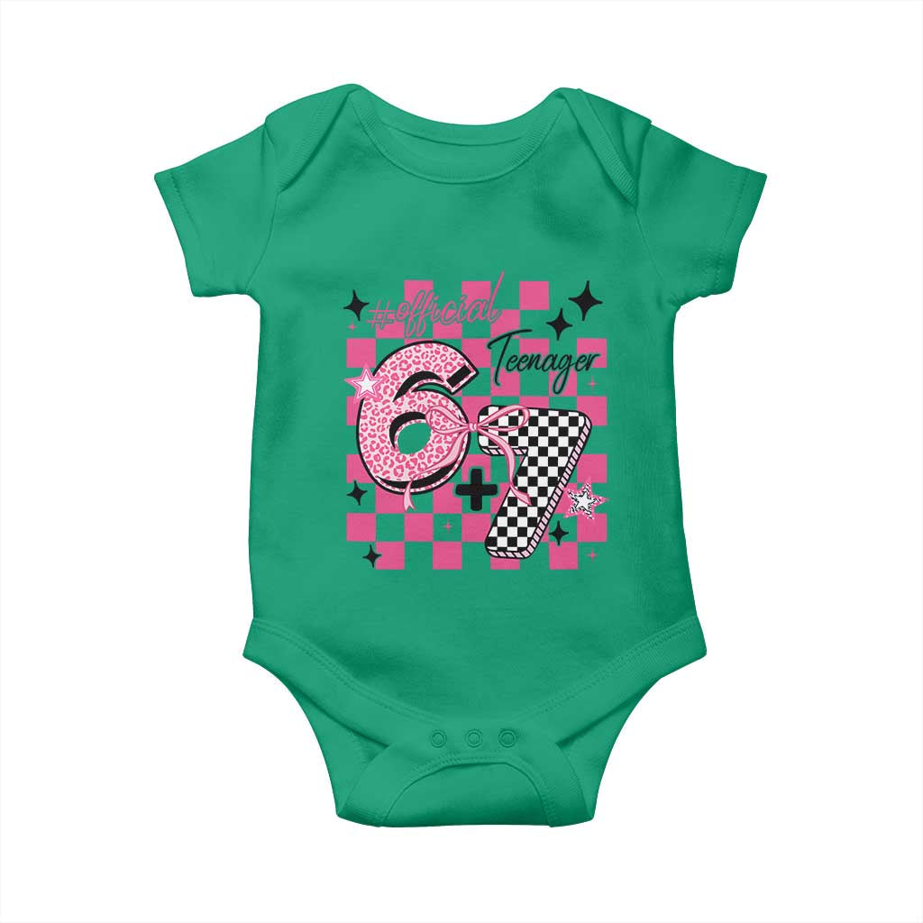 Funny 13th Birthday Official Teenager Baby Onesie 6+7 13 Year Old Kids Girls Pink Checkered 67 Meme