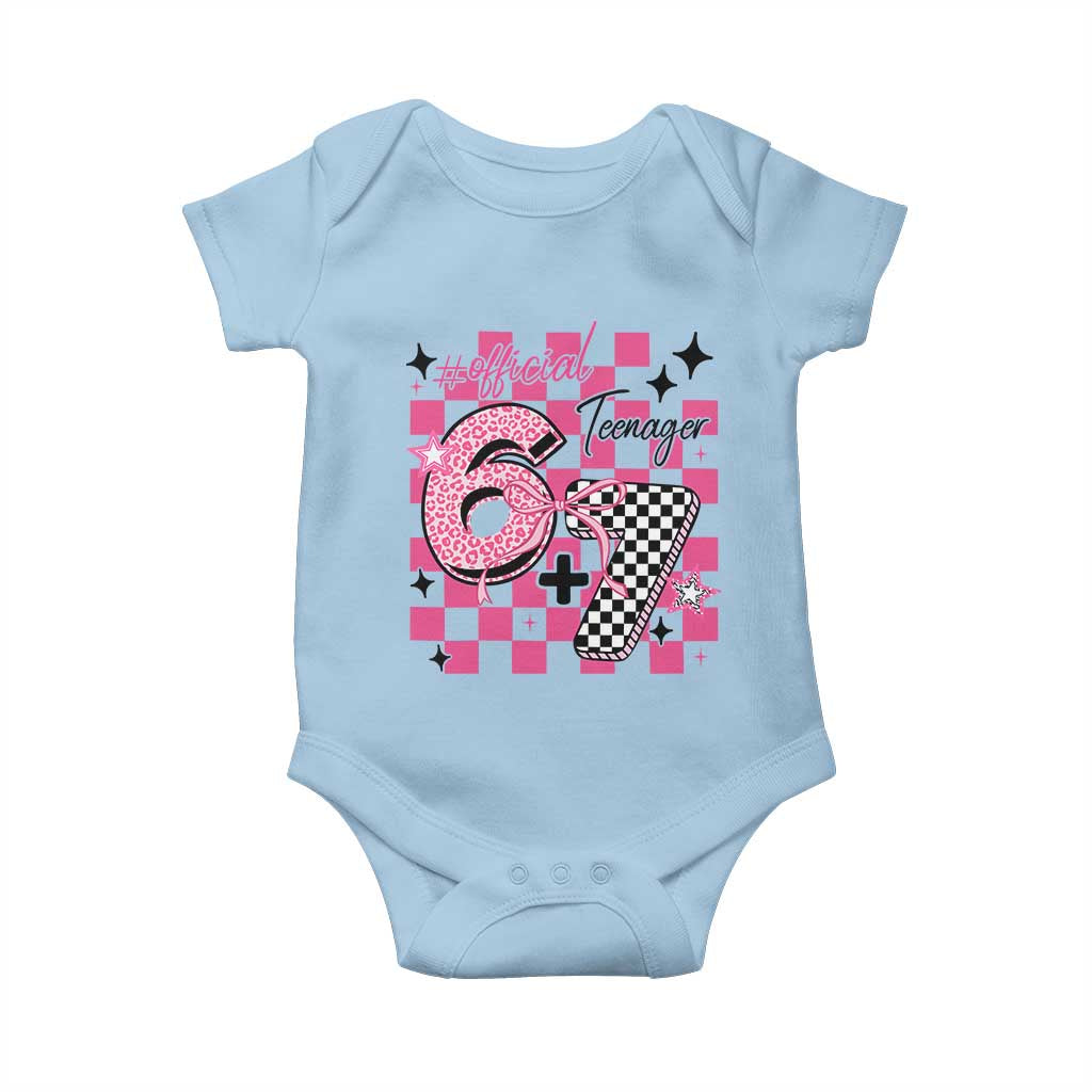 Funny 13th Birthday Official Teenager Baby Onesie 6+7 13 Year Old Kids Girls Pink Checkered 67 Meme